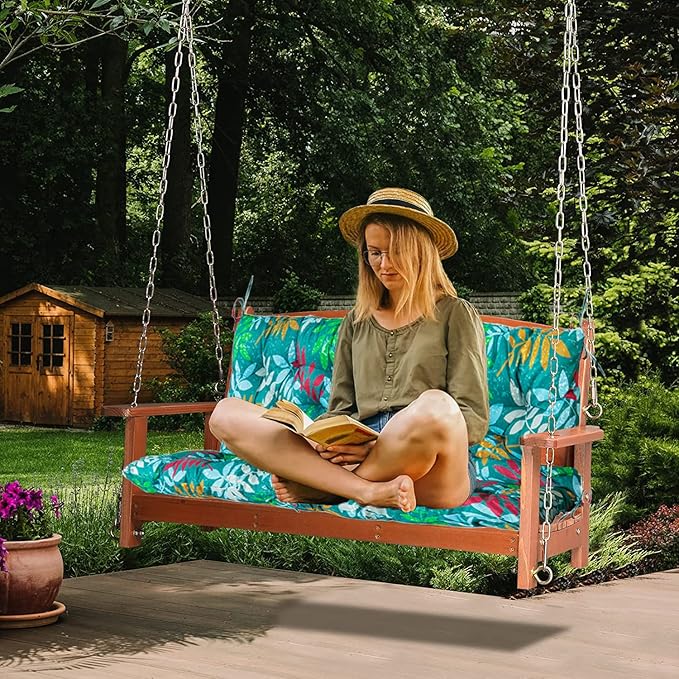 Replacement Cushion for Swings, Waterproof Porch Swing Cushion, 2-3 Seat Replacement Swing Seat Cushion with Backrest and Ties for Patio Backyard Porch Garden(Flower Color 40 * 60 in)
