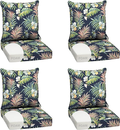 Arden Outdoor Foam Deep Seat Cushion Set (4-Pack), 24x24, Premium High-Density Foam, Never Flattens, Weather-Proof for Patio Chair Sofa Couch, Simone Blue Tropical