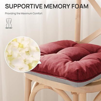 Love's cabin Memory Foam Chair Cushions Set of 4, 19"x19"x3.5" Indoor & Outdoor Seat Pads for Dining, Kitchen, Office, Patio Chairs - Burgundy