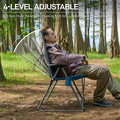 EVER ADVANCED Reclining Camping Chairs for Adult Lightweight, Portable Compact Folding Chair with High Back, 4-Level Recliner Chairs, Lawn Chair for Patio Balcony, Supports 350lbs, Stretch Mesh Blue