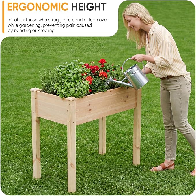 NEWBULIG Raised Garden Bed with Legs 34x18x30in,Elevated Wood Planter Box Stand for Outdoors Garden Balcony Courtyard, Natural Wood 400 Pound Capacity, for Planting Herbs Flowers Vegetables