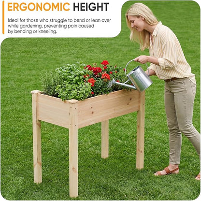 NEWBULIG Raised Garden Bed with Legs 34x18x30in,Elevated Wood Planter Box Stand for Outdoors Garden Balcony Courtyard, Natural Wood 400 Pound Capacity, for Planting Herbs Flowers Vegetables