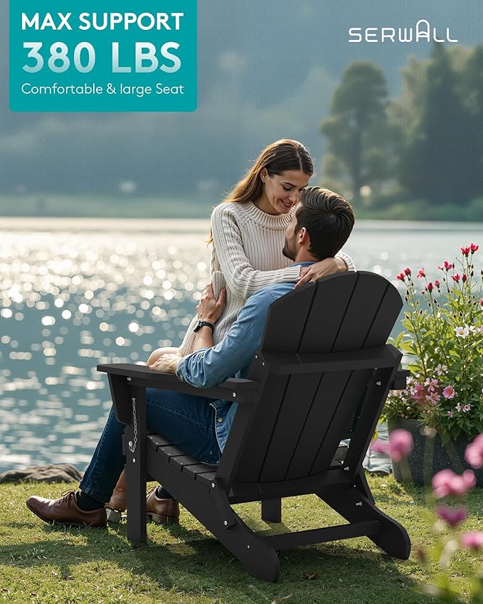 SERWALL Folding Adirondack Chairs Patio Chairs Lawn Chair Outdoor Weather Resistant for Patio Garden, Backyard Deck, Fire Pit - Black