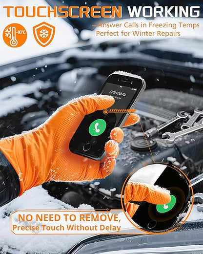 10mil Nitrile-Gloves Disposable-Orange Chemical-Resistant Rubber - Mechanic Gloves Heavy Duty Latex Free Diamond Grip (100, Large)