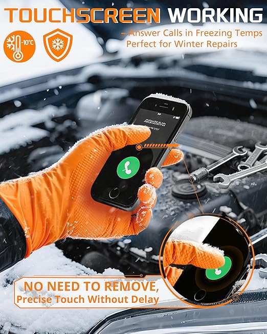 10mil Nitrile-Gloves Disposable-Orange Chemical-Resistant Rubber - Mechanic Gloves Heavy Duty, Latex Free, Diamond Grip (500, Medium)