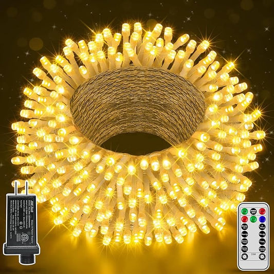 196 FT 600 LED Christmas Lights Outdoor Waterproof, Warm White Christmas Lights with Remote, String Lights for Xmas Party Classroom Wedding Holiday Decor