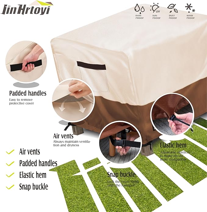 Patio Ottoman Cover Waterproof Square Outdoor Ottoman Covers, 22W x 22D x 18H Inches Patio Furniture Covering Protector Outdoor Side Table Cover, Beige&Brown