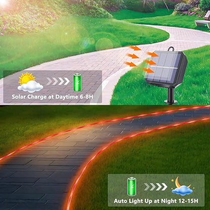 Solar Rope Lights, 2 Packs Total 132ft 400LED Solar String Lights, 8 Modes Waterproof Solar Powered Outdoor Light, Flexible Clear Tube Light for Garden Backyard Patio Deck Porch Tree Xmas Decor - Red