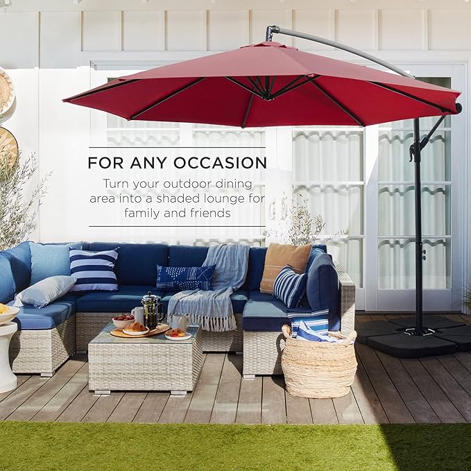 Best Choice Products 10ft Offset Hanging Market Patio Umbrella w/Easy Tilt Adjustment, Polyester Shade, 8 Ribs for Backyard, Poolside, Lawn and Garden