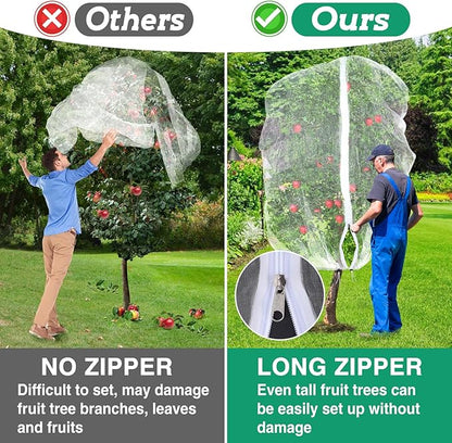 Easy Installation Fruit Tree Netting with Zipper & Drawstring - 6.2x6.2ft Ultra Fine Mesh Garden Protection Screen to Protect Pear Peach Apple from Bird Insect Bug Cicada Deer Squirrel - 2pcs