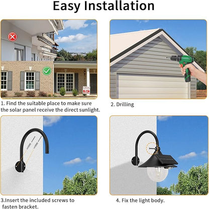 Auzev Solar Lanterns Lights Outdoor Solar Barn Light with 3 Lighting Modes, Motion Sensor LED Retro Wall Mount Waterproof Dusk to Dawn Outside Lighting for Farmhouse, Patio, Garden,Shed (Black-2Pack)