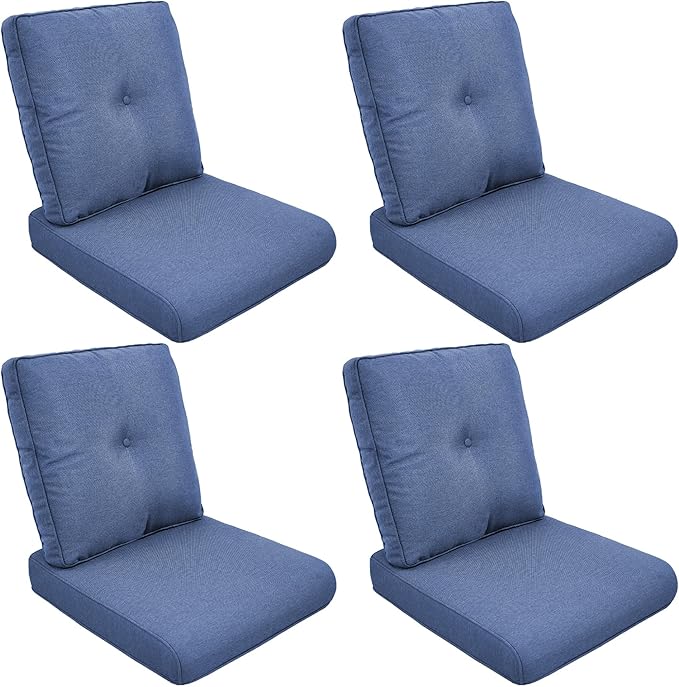 Patio Cushions for Outdoor Furniture - 22" x 25" x 4" UV Resistant Thick Foam Cushions Water Resistant Replacement Cushion for Outdoor Patio Furniture Chair/Sofa/Couch | Blue | 4-Pack |