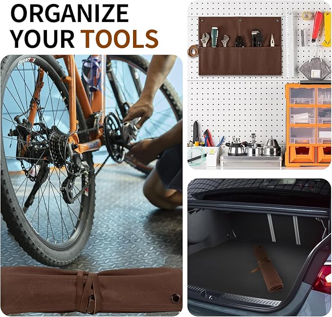 Chisel Roll,Small Tool Roll Pouch,Tool Roll Bag Organizer, Heavy Duty Waxed Canvas Tool Bag, Multi-Purpose Roll-Up Storage Bag for Hand Tools Holder with 6 Pockets Wrench Roll Up Pouch