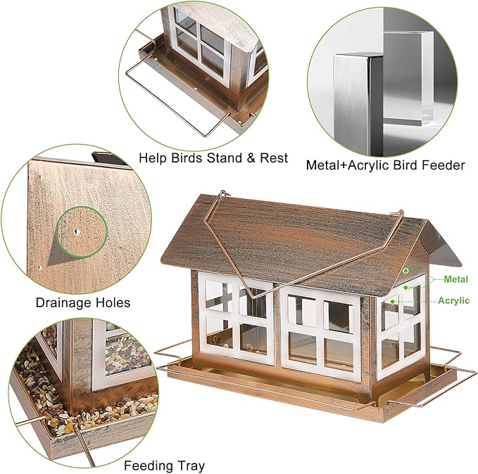 Bird Feeders for Outdoors, 6lb Large Capacity, Weatherproof | IWNTWY Bird Feeders, Heavy Duty Metal Bird Feeder for Outdoors Hanging, Weatherproof 6lb Large Capacity Wild Birdfeeder
