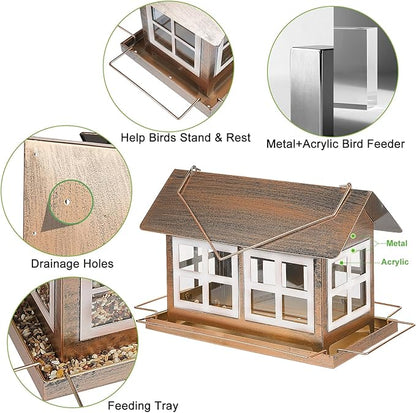 Bird Feeders for Outdoors, 6lb Large Capacity, Weatherproof | IWNTWY Bird Feeders, Heavy Duty Metal Bird Feeder for Outdoors Hanging, Weatherproof 6lb Large Capacity Wild Birdfeeder