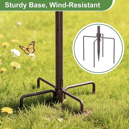 94" Bird Feeding Station Kit with Multiple Hooks, Heavy Duty Metal Bird Feeding Station with Seed Tray & Mesh Basket, Easy Assembly Ground Mounted Bird Feeder Pole for Garden Yard Outdoor