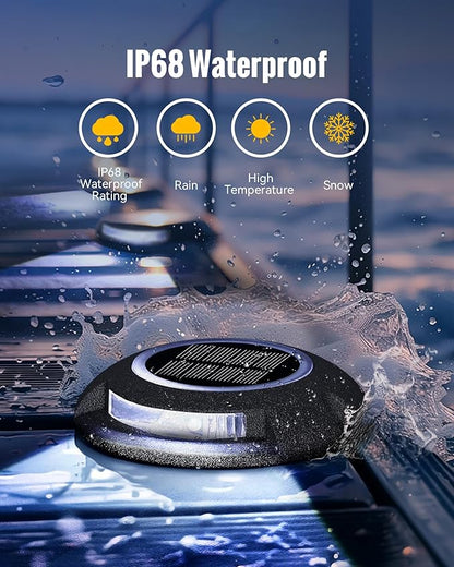 Solar Deck Driveway Lights, 12 Pack Solar Marina Dock Lights Outdoor Waterproof IP68, 2 Colors in 1 Outdoor Driveway Marker for Warning Stair, Sidewalk, Pathway, Patio, Garden Decor