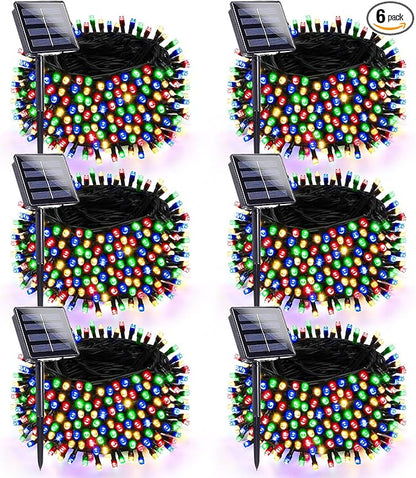 6 Pack Solar Christmas Lights Outdoor Waterproof, Super Bright 270FT 480 LED Solar Lights String with 8 Lighting Modes, Green Wire Solar Twinkle Fairy Lights for Xmas Tree Garden(Multi-Colored)