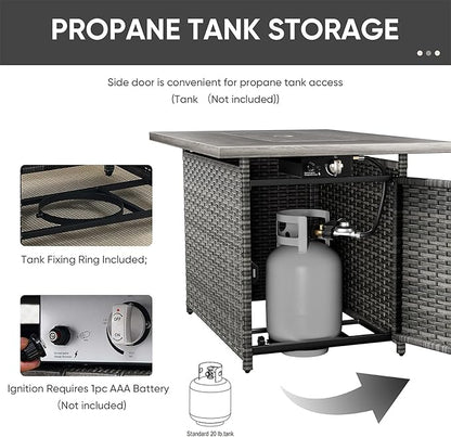 HUMMUH 7 Piece Patio Furniture Set with Fire Pit Table 41in 55,000 BTU,Wicker Outdoor Conversation Sets - Outdoor Swivel Rocker Chairs Patio Sofa for Porch,Garden,Backyard