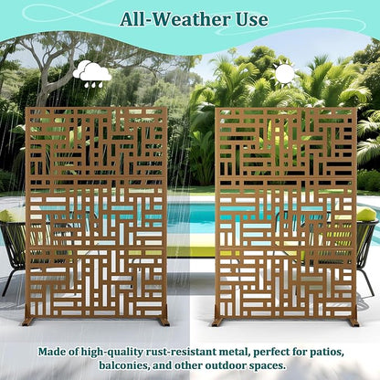 Metal Privacy Screen Outdoor Privacy Screen, Freestanding Fence Panel for Outside, 72''H×47''W, Decorative Screen Panel for Backyard/Patio/Deck