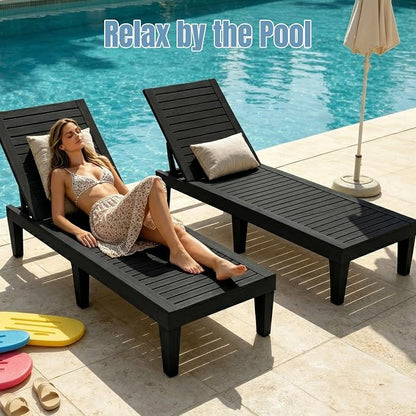 EFU Lounge Chair Outdoor,All-Weather UV-Resistant & Waterproof Patio Lounge Chairs,High-Impact PP 5 Position Adjustable Tanning Chair,Heavy Duty Pool Lounge Chairs Great for Pool & Yard,Black