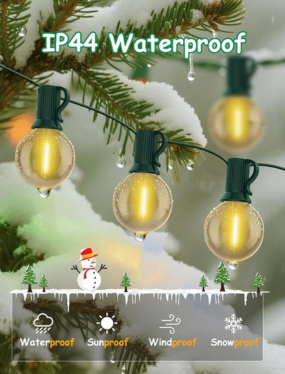 25FT LED Outdoor Christmas String Lights Waterproof, Hanging G40 Globe Patio Lights with 27 LED Shatterproof Warm White Bulbs, Outdoor Christmas Decorations Light for Wedding Party Backyard, Green