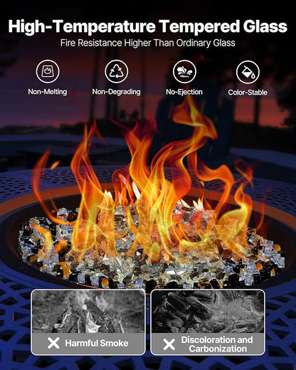 VEVOR Fire Glass, 10 LBS / 4.5 KG High-Temperature Resistant Fireplace Rocks, 1/2-Inch / 12.7 mm Reflective Firepit Glass Rock, High Luster Stone Landscaping for Fire Pit Table, Copper + Clear + Gold