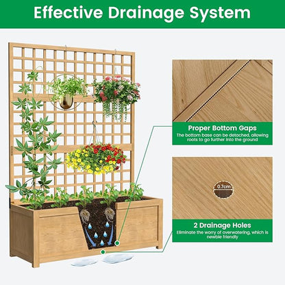 DoCred Raised Garden Bed with Trellis, Freestanding Wood Planter Box with Trellis, Above Ground Elevated Garden Bed Outdoor Planter for Climbing Plants Vines Patio Decor