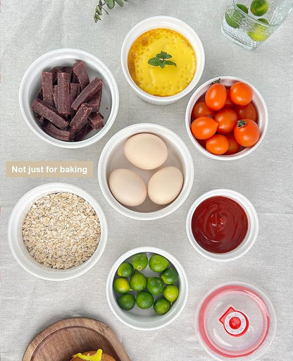 Ramekins 16 oz Oven Safe, Creme Brulee Ramekins with Lids, White Ceramic Souffle Dishes Ramekin, Mini Baking Bowls with Cover Set of 4, Ramekin Assorted Sizes - Dishwasher and Oven Safe, Fathers Day Gift