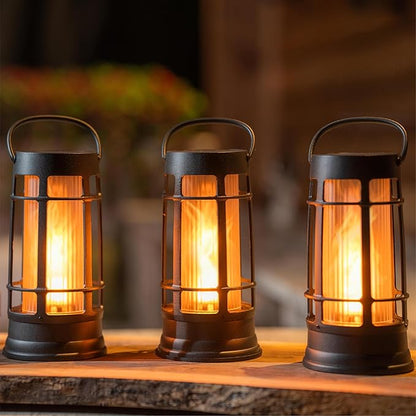 Metal Outdoor Solar Lantern, Flickering Solar Lanterns Outdoor Waterproof with Patented LED, Outdoor Lanterns for Porch, Patio, Garden, Tabletop, Hanging Use, Matte Black (2 Pack)