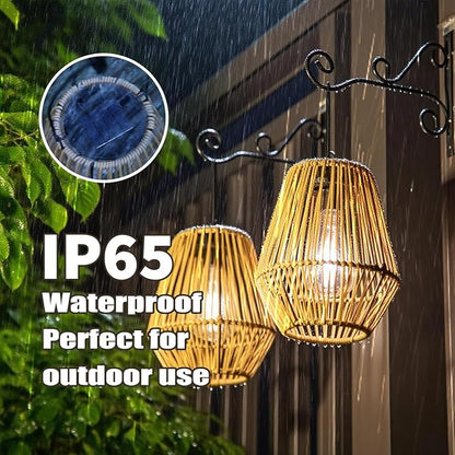 YAKii 2 Pack Solar Lantern Hanging Waterproof Outdoor Handmade Solar Lamp with Plastic Rattan Design Bohemian Style Decoration for Garden Yard Patio Porch Trees Lawn Pathway Decor