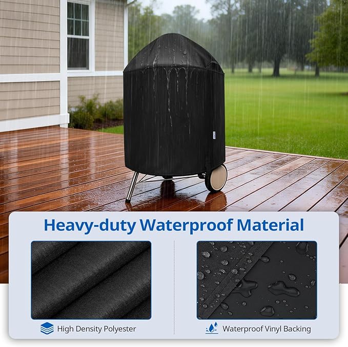SunPatio Heavy Duty Waterproof Grill Cover Compatible for Weber, Big Green Egg, Char-Broil 22 Inch Charcoal Kettle Grills, Outdoor FadeStop BBQ Cover, Compared to Weber 7150, 27.5" Dia x 38" H