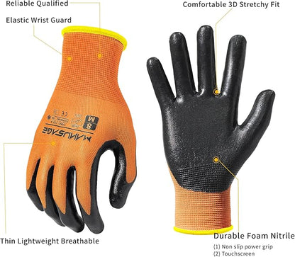 Safety Work Gloves - Protective Glove for Men & Women - Ultrathin Hand Protection - For Construction, Gardening, Landscaping - Orange - Size XXL - 24 Pairs