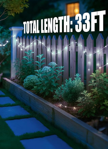 Minetom Solar String Lights, 2 Packs Total 66Ft 200 LED Solar Fairy Lights, Waterproof Solar Lights for Outside Patio Yard Tree Wedding Christmas, Pure White