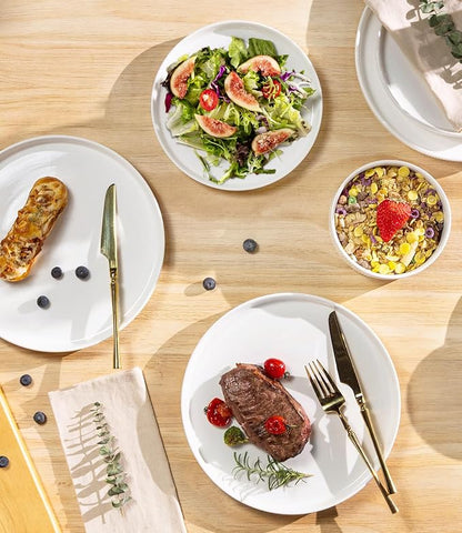 TheTerra Ceramic Dinnerware Set for 4, 12-Piece Plates and Bowls Set | Lightweight Porcelain Dish Set, Scratch Resistant, Oven & Microwave & Dishwasher Safe, Bright White