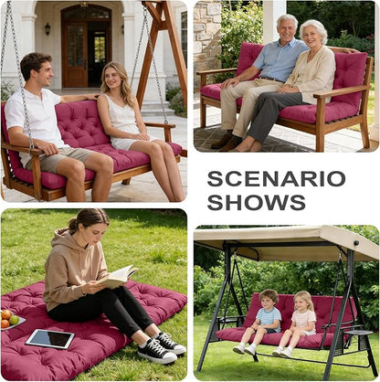 Porch Swing Cushions,Outdoor Cushions 3 Seater Replacement with Backrest, Waterproof Thickened Bench Cushion with Ties for Porch, Patio,Outdoor, Backyard and Garden (Wine Red 40 * 40 in)