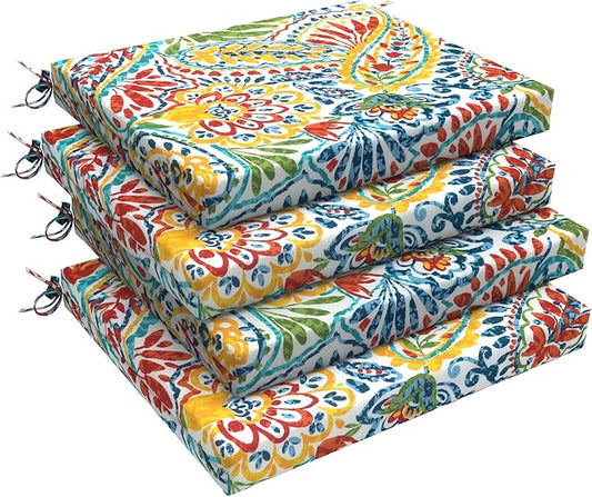LVTXIII Outdoor Chair Cushions, Water Repellent Patio Furniture Cushions Outdoor Square Chair Pads with Ties for Dining Chairs and Garden Furniture Decoration, 18.5"x16"x2" Set of 4, Paisley Multi
