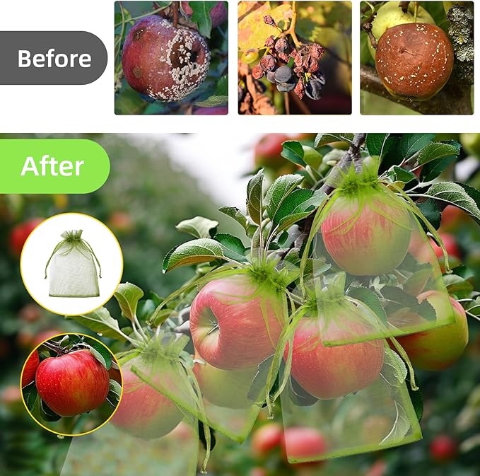 50Pcs Fruit Protection Bags, Garden Plant Fruit Netting Cover Bags, Drawstring Mesh Fruit Protectors Barrier for Apples, Tomatoes, Fruit Trees, Veggies Garden(6x9 Inch)