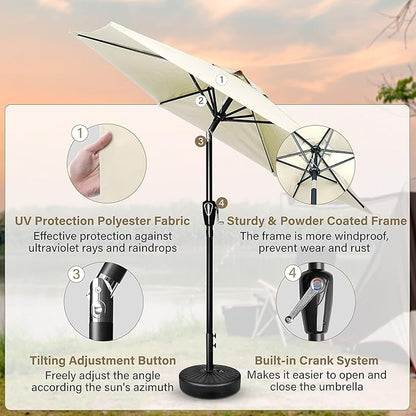 Simple Deluxe 9' Patio Umbrella Outdoor Table Market Yard Umbrella with Push Button Tilt/Crank, 8 Sturdy Ribs for Garden, Deck, Backyard, Pool, Creamy White