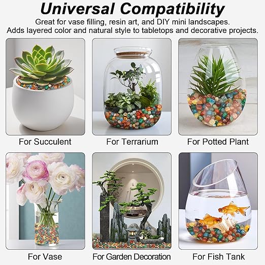 Aquarium Rocks,Landscaping Pebbles, River Rocks Decorative Ornamental Pebbles, DIY Smoothed Rocks for Potted Plant Resin Art Vase Fillers Aquarium Gravel Rocks (Colorful, 5 Pounds)