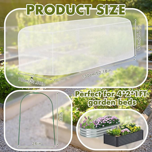 Woanger 2 Pack Garden Netting for Raised Beds Rectangular Pest Barrier with Hoops for Garden Protection Plant Mesh Netting with Drawstring Plants Vegetables Fruits Flowers(for 4x2x1 ft)
