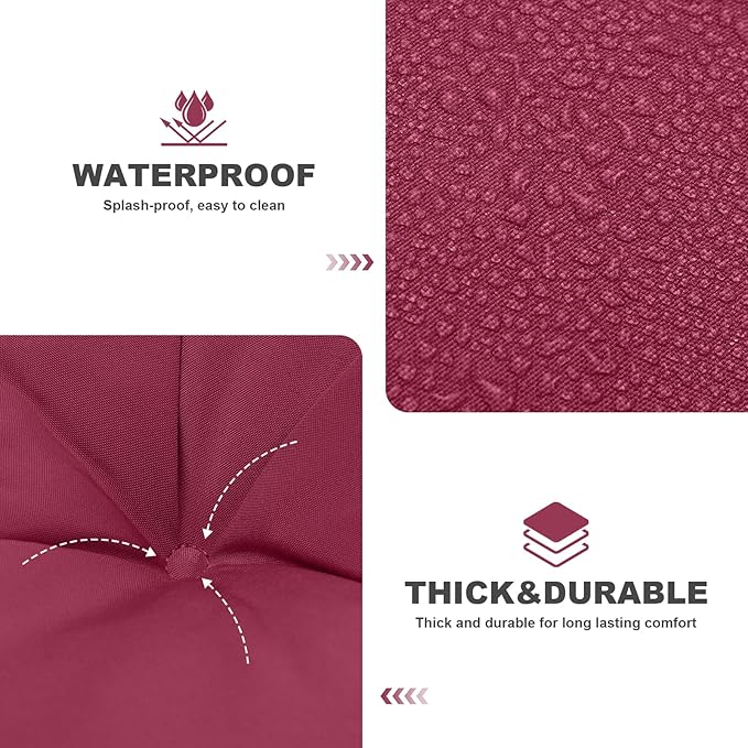 Porch Swing Cushions,Outdoor Cushions 3 Seater Replacement with Backrest, Waterproof Thickened Bench Cushion with Ties for Porch, Patio,Outdoor, Backyard and Garden (Wine Red 60 * 40 in)