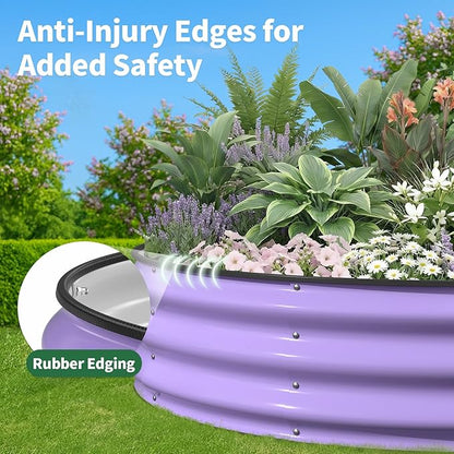 Kesfitt Round Raised Garden Bed, 4x4x1 FT Galvanized Steel Metal Garden Bed, Open-Bottom Design, 12-Inch Deep Outdoor Raised Garden Bed for Vegetables & Herbs, Lavender Purple