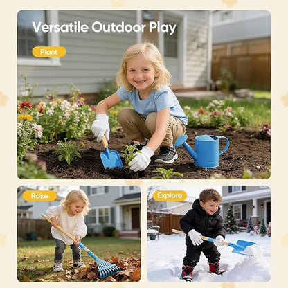 Kids Gardening Set with Wheelbarrow, 11-Piece Outdoor Yard, Beach, STEM Garden Play Kit with Child-Sized Tools, Durable, Safe & Fun Gift Toy for Ages 2+ Kids Toddlers Boys Girls (Gray)