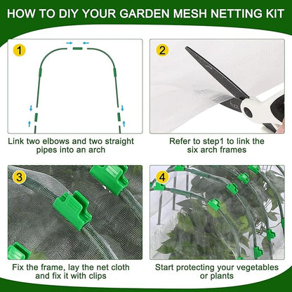 10 x 50ft Garden Netting Kit with 12 Hoops & 36 Clips, Ultra-fine Mesh Grow Tunnel for Raised Bed Vegetable Protection, Durable Pest Barrier for Garden Plants