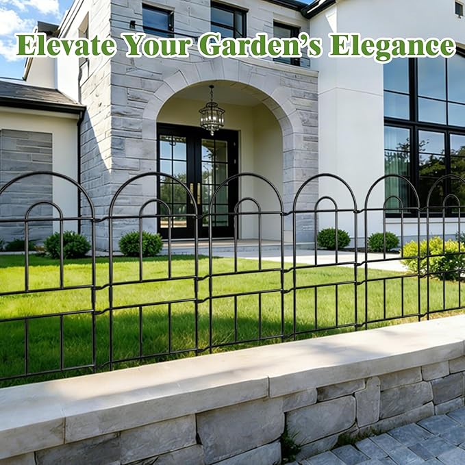 Garden Fence 32in(H) x 8.25ft(L), 9 Pack Rustproof Metal Garden Border Fence, No Dig Animal Barrier for Dog, Decorative Arched Flower Bed Edging Panels for Yard, Patio & Landscaping