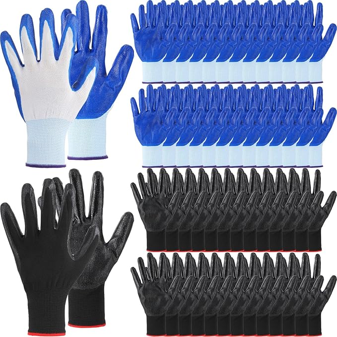 Sintuff 120 Pairs Gardening Gloves Bulk for Men Women Breathable Rubber Coated Gloves for Garden Yard