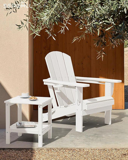 SERWALL 2-Tier HDPE Outdoor Side Table, Weatherproof Rectangular Adirondack Side Table, White