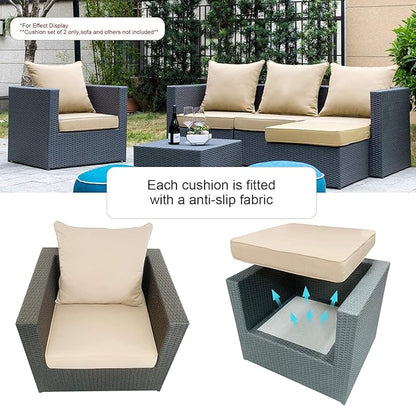 ARTPLAN Outdoor Deep Seating Cushions with Backrest Set, All-Weather Waterproof Patio Sofa Cushions for Sectionals, High-Resilience Foam Garden Furniture Cushion Cover,Beige