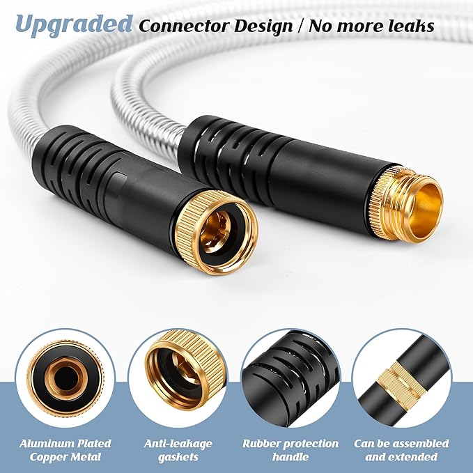 Garden Hose 50FT, Water Hose with 10 Function Nozzle, Garden Hose with Leak-proof Connectors, No-Kink, Lightweight, Puncture-proof,550PSI, Hose for Outdoor, Yard